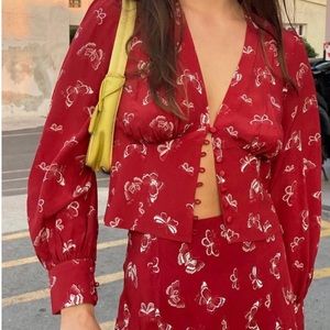 Realisation par silk red long sleeve blouse